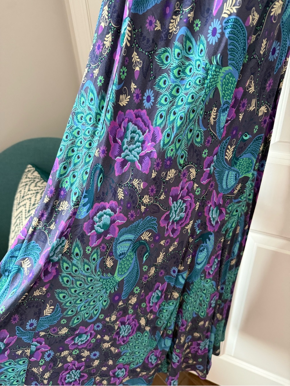 Spell Boheme Bias Cut Maxi Dress in Peacock Colorway, Size Small. - Picture 9 of 14